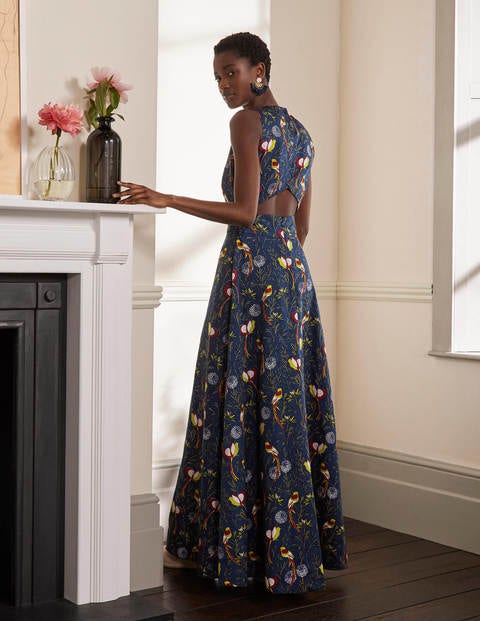 Back Detail Maxi Dress - Night Blue, Bird Tree Back Detail Maxi Dress - Night Blue, Bird Tree