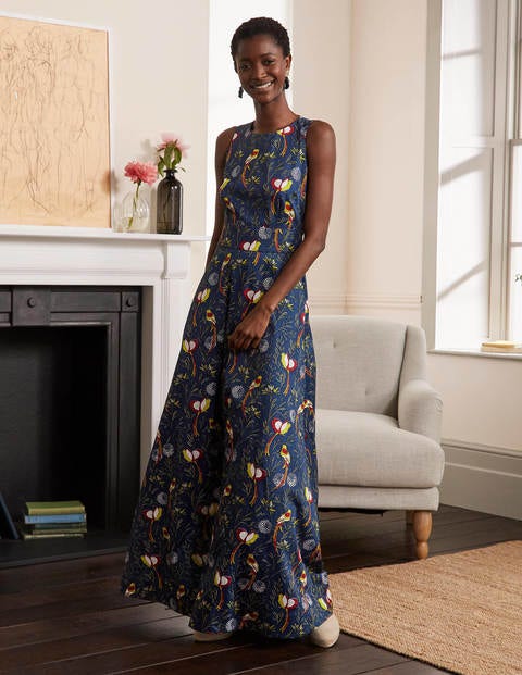 Back Detail Maxi Dress - Night Blue, Bird Tree Back Detail Maxi Dress - Night Blue, Bird Tree
