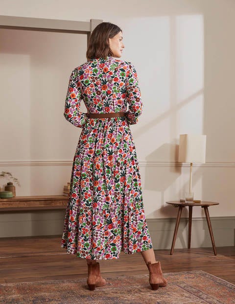 Tiered Maxi Shirt Dress - Ivory, Floral Forest Tiered Maxi Shirt Dress - Ivory, Floral Forest