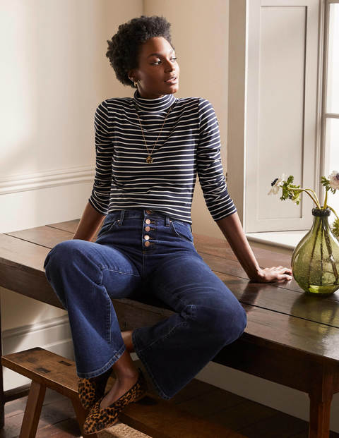 Essential Roll Neck - Navy/ Ivory Boden