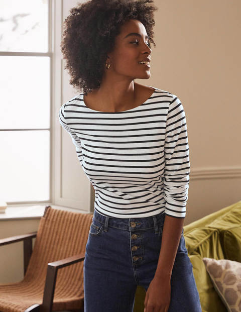 Long Sleeve Breton Top - Ivory / Black Stripe | Boden US