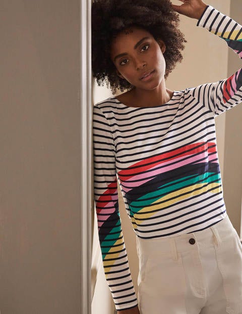 Langärmliges Bretonshirt - Regenbogen, Platzierte Bretonstreifen Langärmliges Bretonshirt - Regenbogen, Platzierte Bretonstreifen