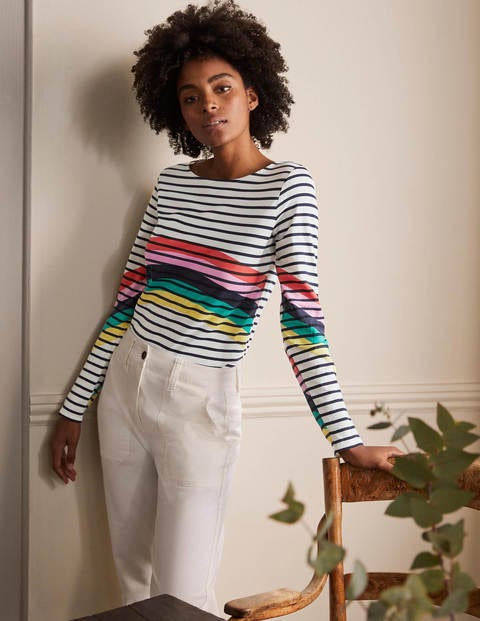 Langärmliges Bretonshirt - Regenbogen, Platzierte Bretonstreifen Langärmliges Bretonshirt - Regenbogen, Platzierte Bretonstreifen