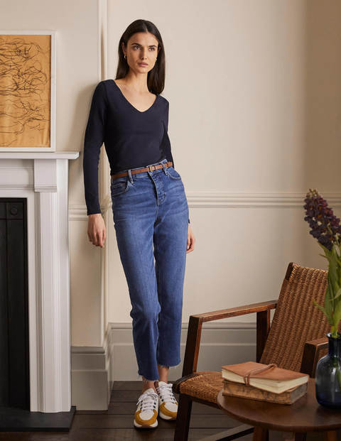 Doppellagiges Oberteil mit V-Ausschnitt - Navy Doppellagiges Oberteil mit V-Ausschnitt - Navy