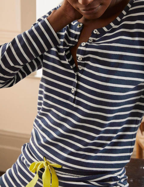 Alba Jersey Pajama Top - Navy and Ivory Stripe