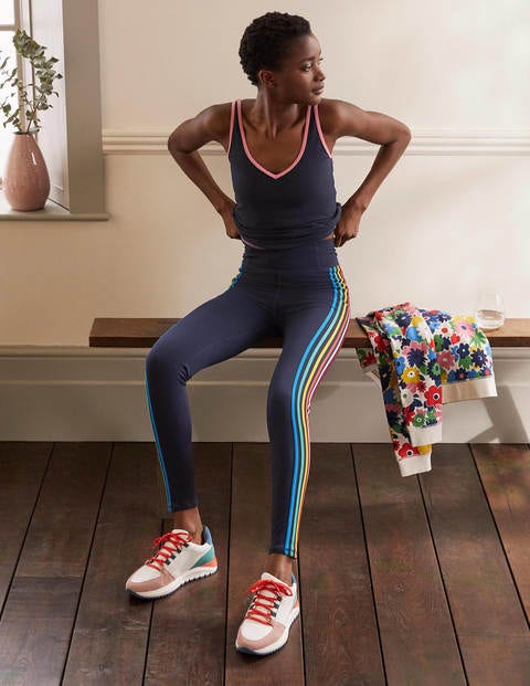 Jessica Active Leggings - Navy, Multi Side Stripe Jessica Active Leggings - Navy, Multi Side Stripe