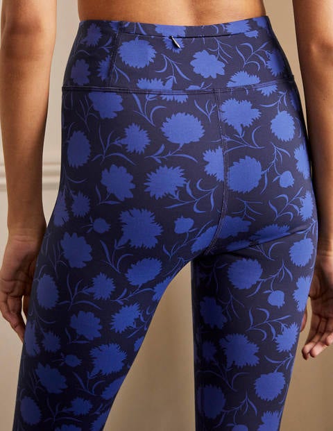 High Waisted Active Leggings - Persian Blue, Leafy Bud
