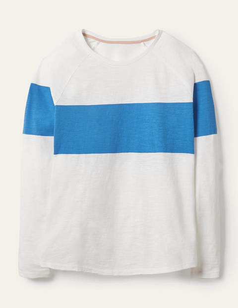 Lorna Jerseyoberteil im Baseball-Stil - Weiß/Marokkoblau, Gestreift Lorna Jerseyoberteil im Baseball-Stil - Weiß/Marokkoblau, Gestreift