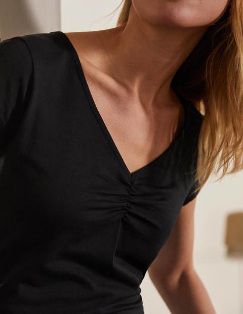 Supersoft Ruched V-neck Tee - Black Supersoft Ruched V-neck Tee - Black