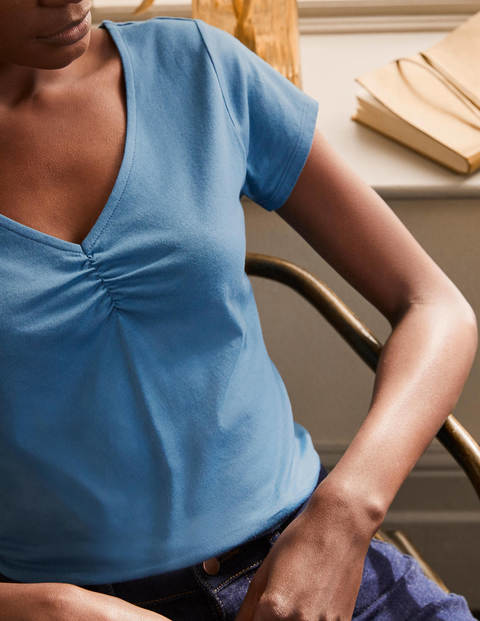 Supersoft Ruched V-neck Tee - Azure Supersoft Ruched V-neck Tee - Azure