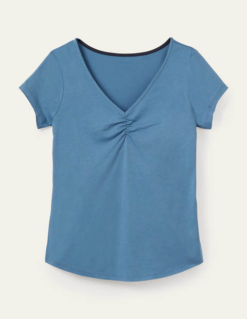Supersoft Ruched V-neck Tee - Azure Supersoft Ruched V-neck Tee - Azure