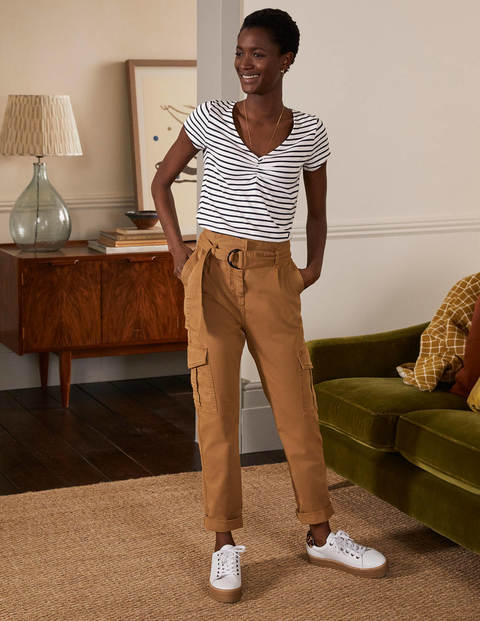 Supersoft Ruched V-neck Tee - Ivory/ Navy Supersoft Ruched V-neck Tee - Ivory/ Navy