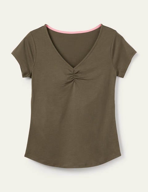 Supersoft Ruched V-neck Tee - Classic Khaki Supersoft Ruched V-neck Tee - Classic Khaki