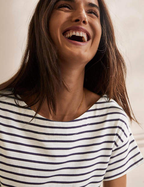 Supersoft Slash Neck Tee - Ivory/ Navy Supersoft Slash Neck Tee - Ivory/ Navy