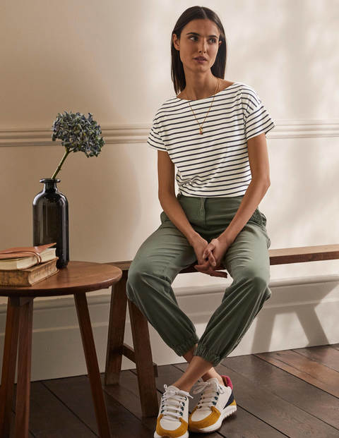 Supersoft Slash Neck Tee - Ivory/ Navy Supersoft Slash Neck Tee - Ivory/ Navy