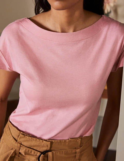 Superweiches T-Shirt mit U-Boot-Ausschnitt - Kirschblütenrosa Superweiches T-Shirt mit U-Boot-Ausschnitt - Kirschblütenrosa