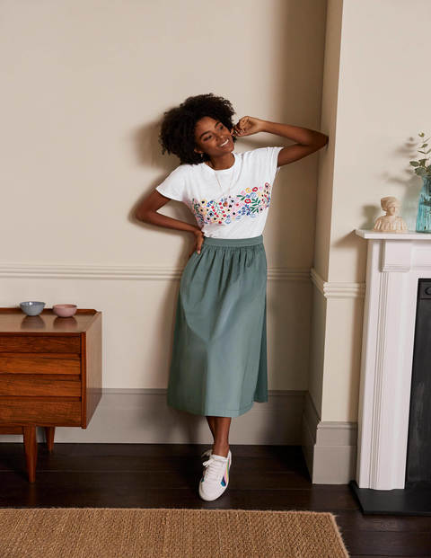 Lena Embroidered Jersey Tee - White, Multi Floral Embroidery Lena Embroidered Jersey Tee - White, Multi Floral Embroidery