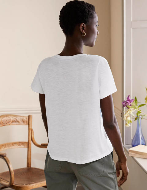 Lena Embroidered Jersey Tee - White, Multi Floral Embroidery Lena Embroidered Jersey Tee - White, Multi Floral Embroidery