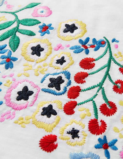 Lena Embroidered Jersey Tee - White, Multi Floral Embroidery Lena Embroidered Jersey Tee - White, Multi Floral Embroidery