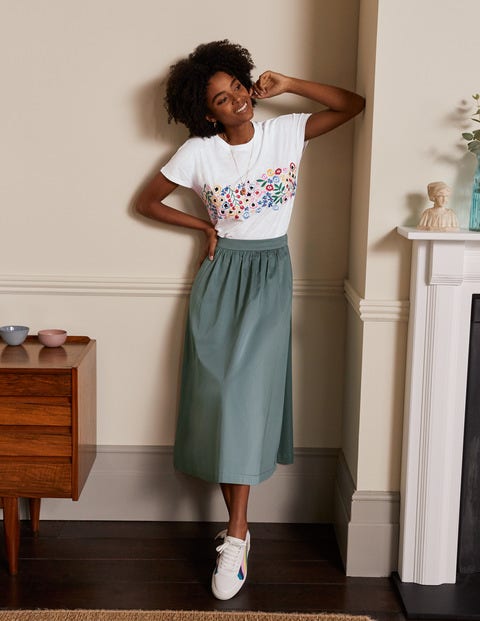 Lena Embroidered Jersey Tee - White, Multi Floral Embroidery Lena Embroidered Jersey Tee - White, Multi Floral Embroidery