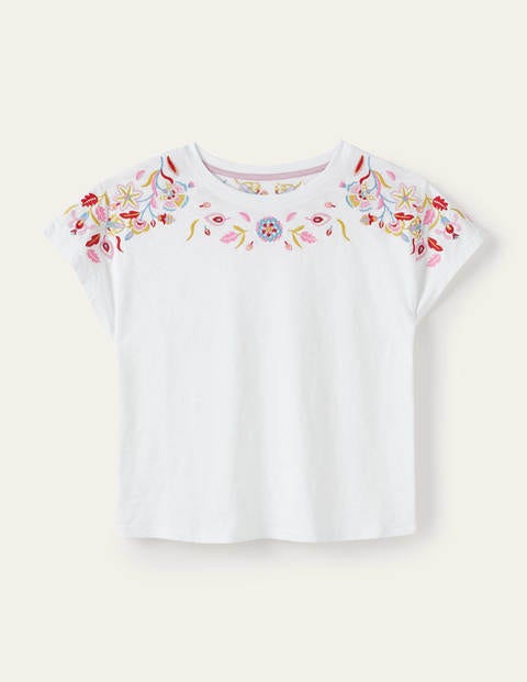 Lena Embroidered Jersey Tee - White Floral Embroidery Lena Embroidered Jersey Tee - White Floral Embroidery