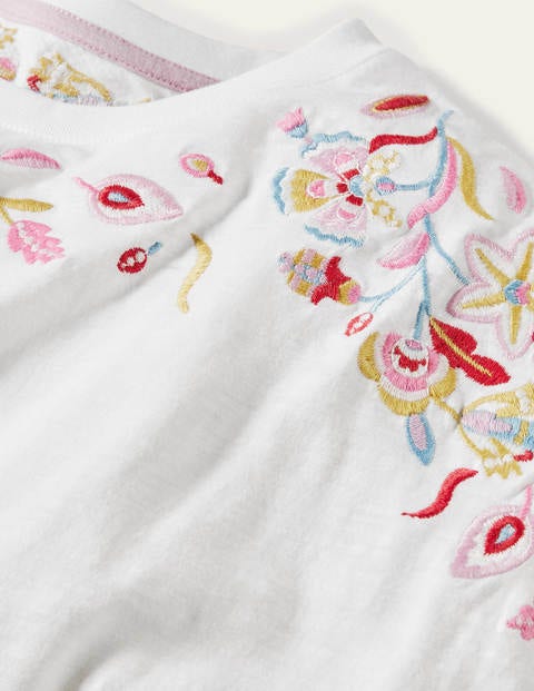 Lena Embroidered Jersey Tee - White Floral Embroidery Lena Embroidered Jersey Tee - White Floral Embroidery