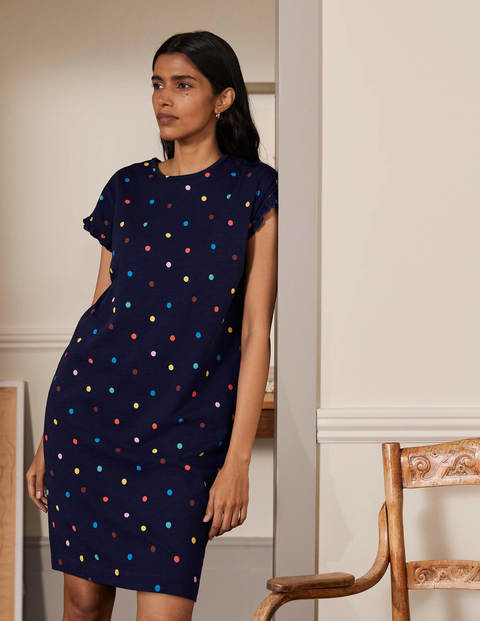 Faye Jersey T-shirt Dress - Navy, Polka Dot Faye Jersey T-shirt Dress - Navy, Polka Dot
