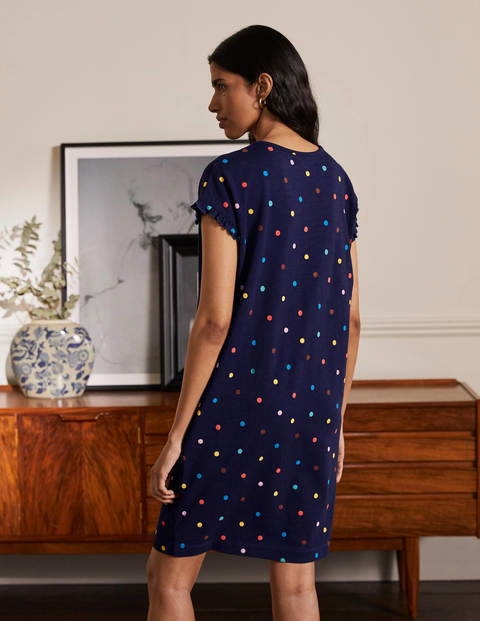Faye Jersey T-shirt Dress - Navy, Polka Dot Faye Jersey T-shirt Dress - Navy, Polka Dot