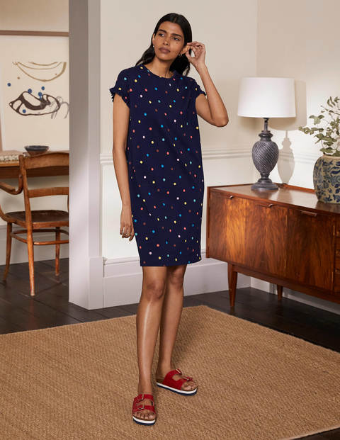 Faye Jersey T-shirt Dress - Navy, Polka Dot Faye Jersey T-shirt Dress - Navy, Polka Dot