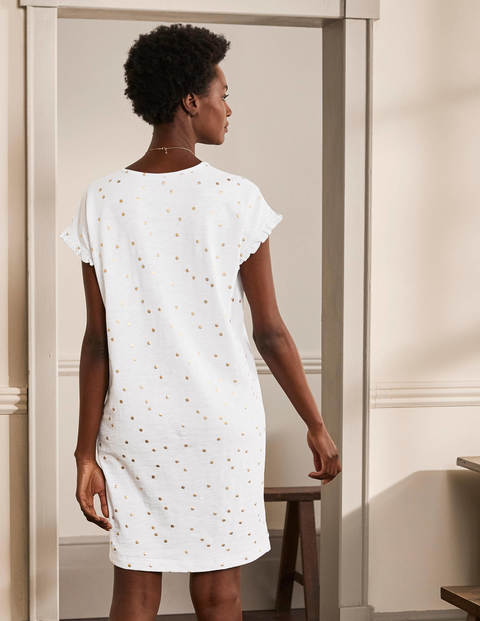 Faye Jersey T-shirt Dress - White, Gold Foil Spot Faye Jersey T-shirt Dress - White, Gold Foil Spot