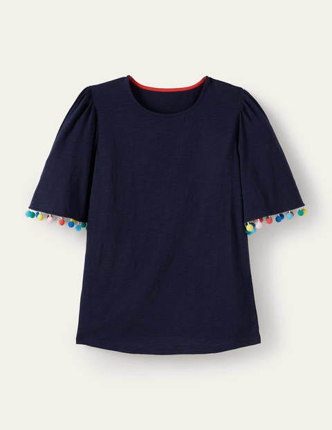 Eloise Pom Trim Jersey Top - Navy Eloise Pom Trim Jersey Top - Navy
