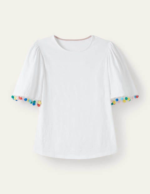 Eloise Pom Trim Jersey Top - White Eloise Pom Trim Jersey Top - White