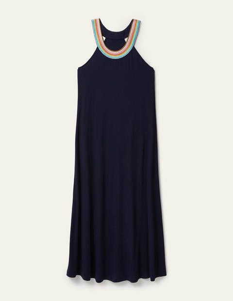 Striped Neck Jersey Maxi Dress - Navy Striped Neck Jersey Maxi Dress - Navy