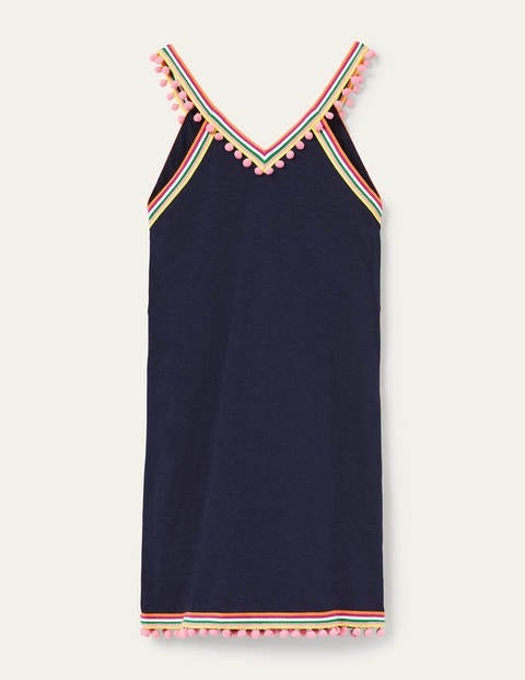 Pom Trim Jersey V-neck Dress - Navy Pom Trim Jersey V-neck Dress - Navy