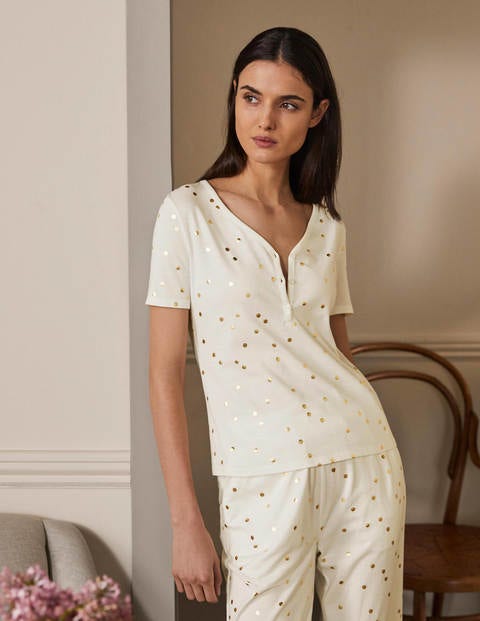 Haut de pyjama Emma à manches courtes - Ivoire, pois indisciplinés Haut de pyjama Emma à manches courtes - Ivoire, pois indisciplinés