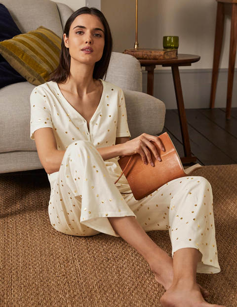 Haut de pyjama Emma à manches courtes - Ivoire, pois indisciplinés Haut de pyjama Emma à manches courtes - Ivoire, pois indisciplinés