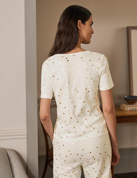Haut de pyjama Emma à manches courtes - Ivoire, pois indisciplinés Haut de pyjama Emma à manches courtes - Ivoire, pois indisciplinés
