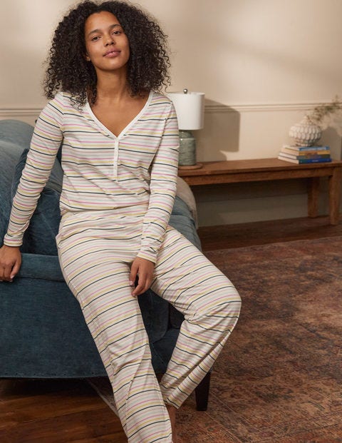 Emma Pyjama Bottoms - Pale Lemon and Heath Stripe Emma Pyjama Bottoms - Pale Lemon and Heath Stripe