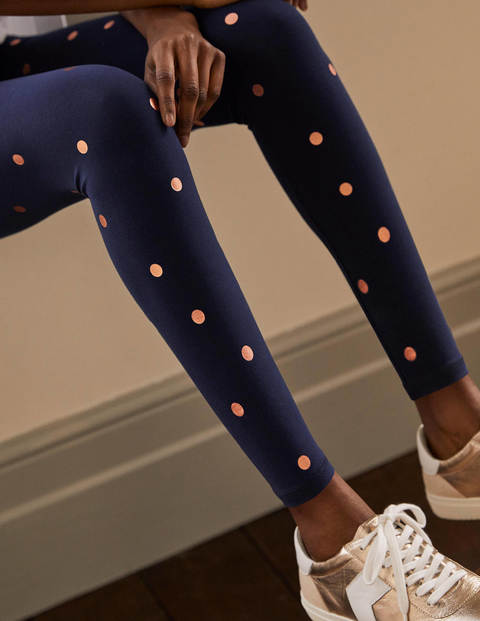High Rise Jersey Leggings - Navy and Gold, Polka Dot