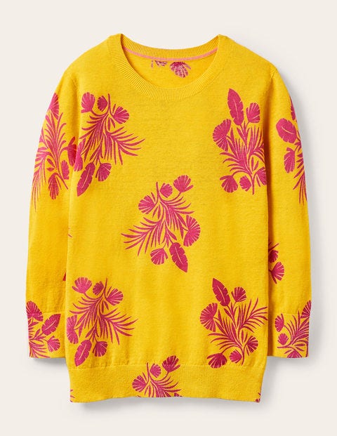 Burford Gemusterter Pullover - Narzissengelb, Dschungelblüten Burford Gemusterter Pullover - Narzissengelb, Dschungelblüten