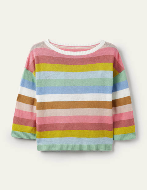 Faye Relaxed Linen Sweater - Soft Rainbow Stripe Faye Relaxed Linen Sweater - Soft Rainbow Stripe