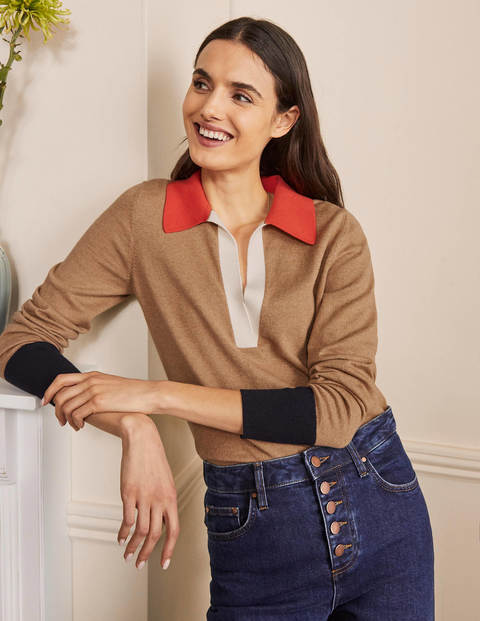 Pullover mit Kragen - Kamelbraun Melange Pullover mit Kragen - Kamelbraun Melange