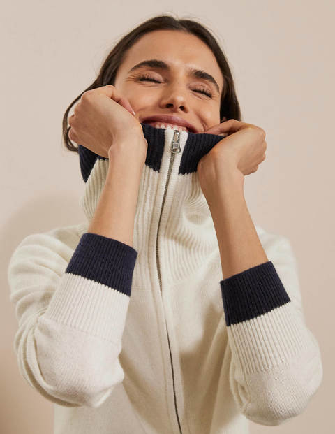 Collared Zip-up Cardigan - Ivory Collared Zip-up Cardigan - Ivory