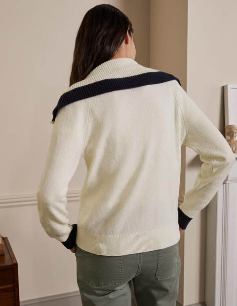 Collared Zip-up Cardigan - Ivory Collared Zip-up Cardigan - Ivory