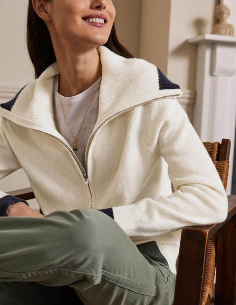 Collared Zip-up Cardigan - Ivory Collared Zip-up Cardigan - Ivory