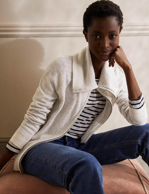 Collared Zip-up Cardigan - Silver Melange Collared Zip-up Cardigan - Silver Melange