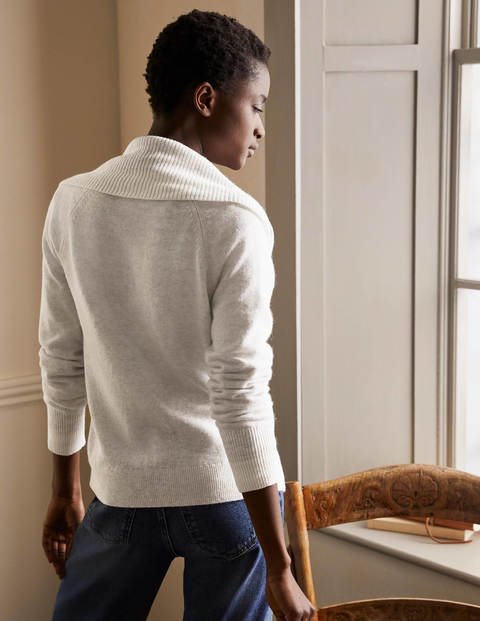 Collared Zip-up Cardigan - Silver Melange Collared Zip-up Cardigan - Silver Melange