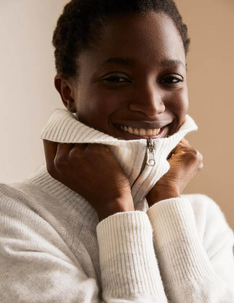Collared Zip-up Cardigan - Silver Melange Collared Zip-up Cardigan - Silver Melange