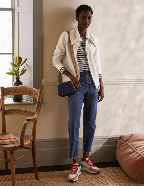 Collared Zip-up Cardigan - Silver Melange Collared Zip-up Cardigan - Silver Melange