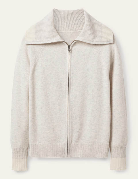 Collared Zip-up Cardigan - Silver Melange Collared Zip-up Cardigan - Silver Melange